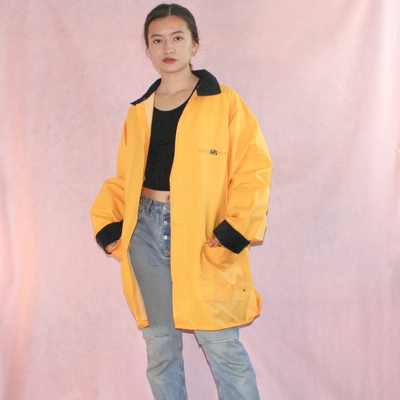 Vintage Jackets & Blazers - VTG 1990s Grunge Yellow Raincoat